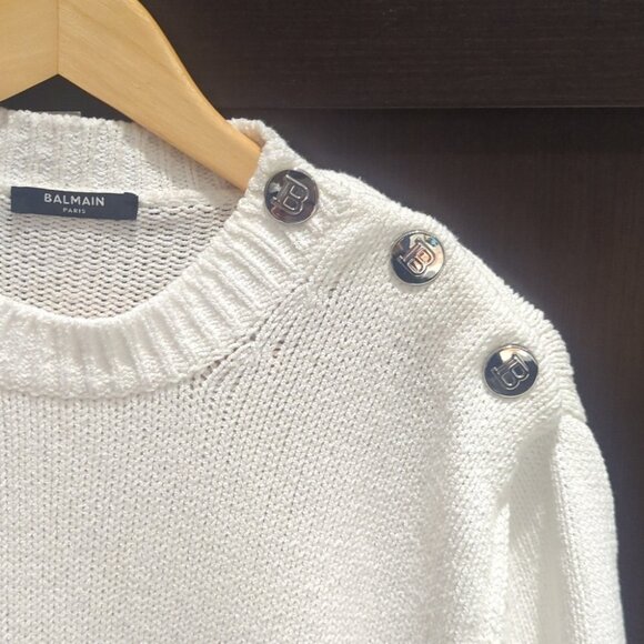 Balmain Men's White Cable Knit Sweater - Size M Like New - Picture 5 of 13